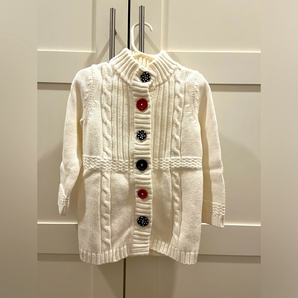 Gymboree size XS (3-4) winter white cardigan with colored buttons - Picture 1 of 6